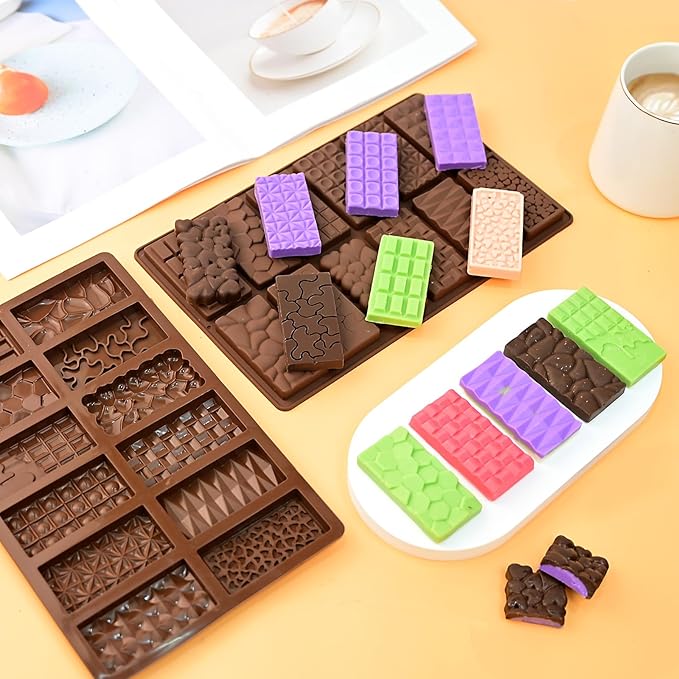 2 Pcs Chocolate Bar Mold, Non Stick Dubai Chocolate Bar Knafeh Pistachio Candy Mold, 12-in-1 Break Apart Design for Dubai Molds, Energy Protein Bar