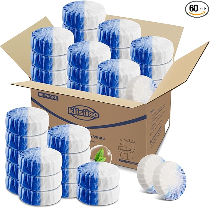 KIISIISO Ultra Clean Toilet Tablets White & Blue-60 PACK, Toilet Bowl Cleaners for Deodorizing & Descaling, Long-Lasting Toilet Bowl Cleaner with Sustained-Release Technology for Stubborn Stains