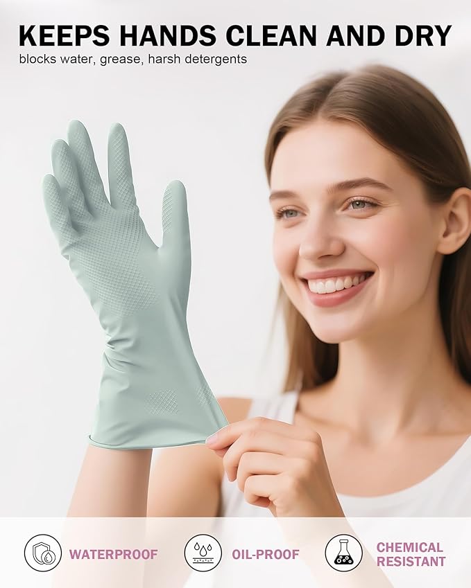 Rubber Cleaning Dishwashing Gloves 4 Pairs Reusable Kitchen Glove for Washing Dishes & Household Bathroom Cleaning Dish Gloves with Flock Lining Anti-Slip Grip Waterproof Thick Long-lasting Colorful S