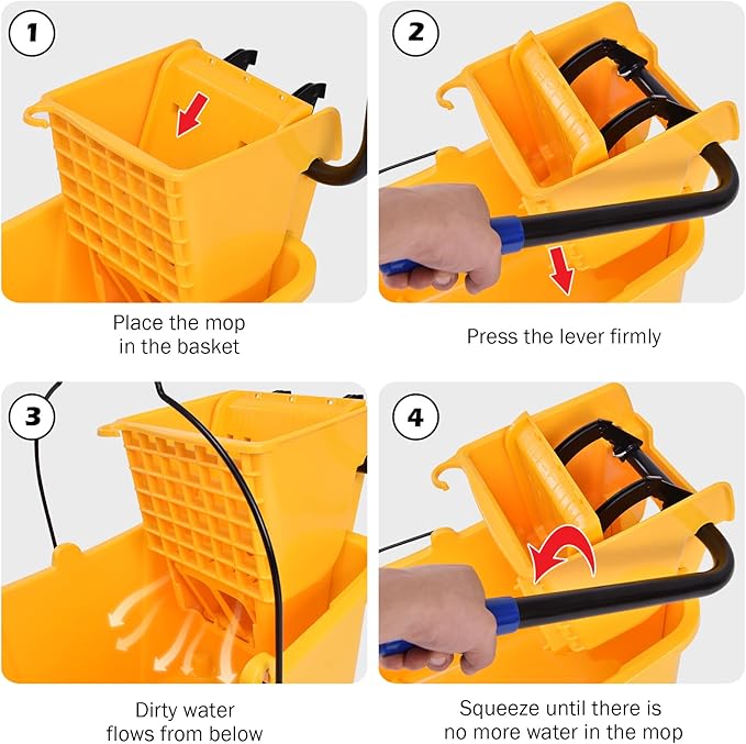 ARLIME Mop Bucket with Wringer On Wheels, 35 Quart Capacity Portable Wringer Trolley on Wheels, Side Press Floor Cleaning Wavebrake w/Handle, Mop Bucket for Home, Commercial, Restaurants