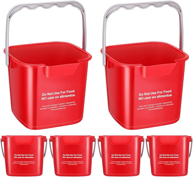 6 Pcs 6 Quart Cleaning Bucket Small Sanitizing Square Bucket Detergent Pail for Home Commercial Restaurant Kitchen Office School(Red)