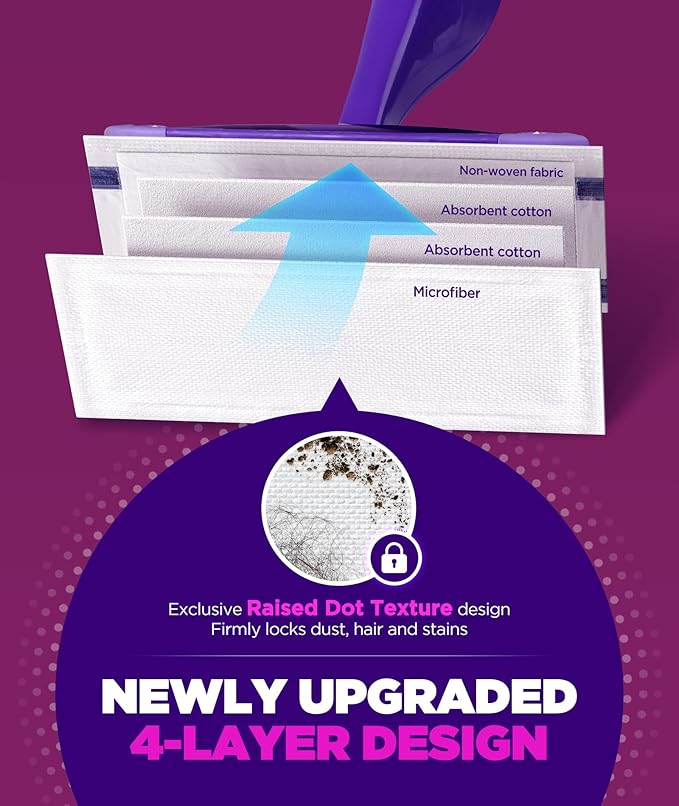 4-Layer Super Absorbent Pad Refills for Swiffer Wet Jet Mop, Heavy Duty & No-Shedding Mopping Pads Refill, Disposable Streak-Free Cleaning for All Sealed Floors, 60 Pack