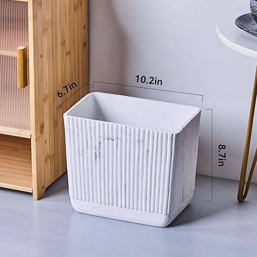Ribbed White Travertine Striped Small Bathroom Trash Can 2.5 Gallon(9 Liter), Resin Heavy Sturdy Kitchen Garbage Can,Living Room Bedroom Trash Can, Decorative Wastebasket for Home, Garden, Office