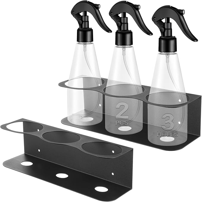 2 Pcs 3 Holes All-Purpose Spray Bottle Holder Wall Mount Heavy Duty Spray Can Holder Rack Organizer Storage for Home Garage Workspace, Heavy-Duty Powder Coated Steel Storage Rack