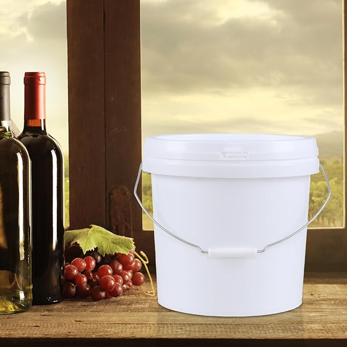 Ramddy 4 Gallon Airtight Round Storage Bucket Pails, 6 Packs Food Grade Storge Buckets with Handle, White