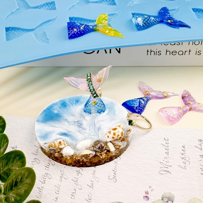 Sakolla 2 Pack Mermaid Tail Molds, Mermaid Molds for Chocolate, Cake Decoration Candy Cupcakes Resin Gummies (Blue)