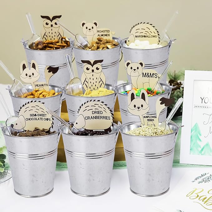 20 Pack 4" Mini Metal Bucket, Elegant Galvanized Buckets with Handles, Tin Buckets, Small Iron Bucket, Mini Metal Pail for Party Favors, Crafts, Garden & Beach