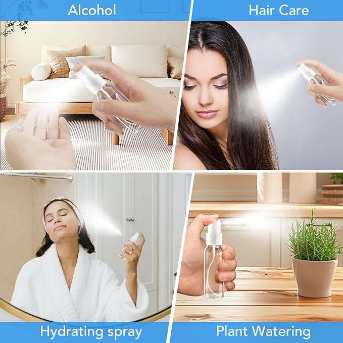 Spray Bottles, 1oz/30ml Clear Empty Fine Mist Plastic Mini Travel Bottle Set, Small Refillable Liquid Containers with 2pcs Funnels and 24pcs Labels (6 Pack)