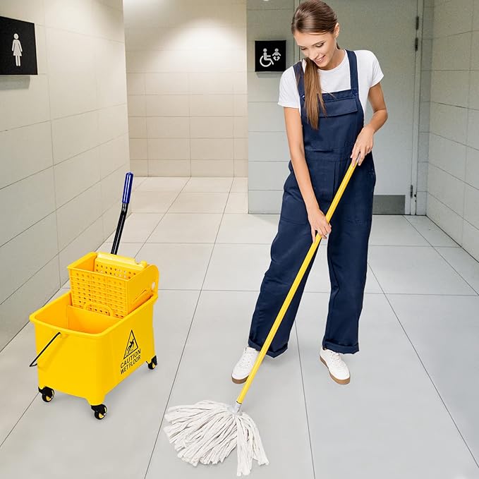 ARLIME Mop Bucket with Wringer On Wheels, 21 Quart Capacity Portable Wringer Trolley on Wheels, Side Press Floor Cleaning Wavebrake w/Handle, Mop Bucket for Home, Commercial, Restaurants