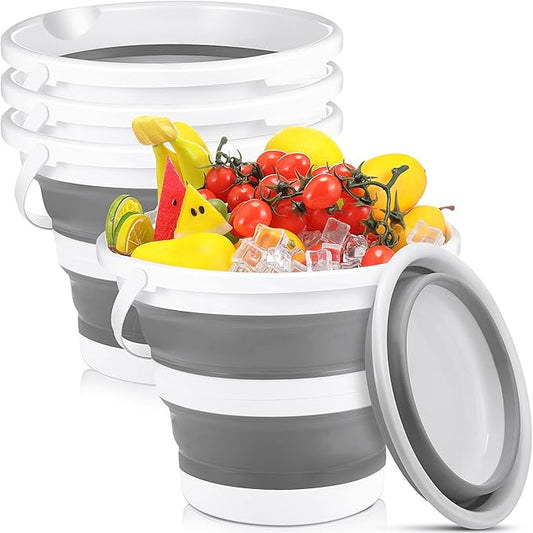 Pickmesh 4 Pcs Autumn Camping Collapsible Bucket, Small Cleaning Bucket with Handle 2.6 Gallon (10l) for Household Outdoor Car Washing Portable Camping Beach Sand Tub(Gray)