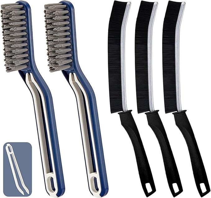 5 PCS Crevice Cleaning Brush, Multifunctional Hard Bristle Grout Cleaner Brush, Bathroom Cleaning Brush Tool with Clip,Kitchen Brush for Household, Kitchen, Window, Sink, Toilet, Grout