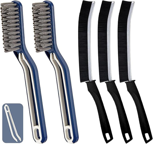 5 PCS Crevice Cleaning Brush, Multifunctional Hard Bristle Grout Cleaner Brush, Bathroom Cleaning Brush Tool with Clip,Kitchen Brush for Household, Kitchen, Window, Sink, Toilet, Grout