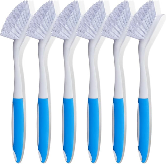 Hsei 6 Pcs Blue Kitchen Scrub Dish Brush Bulk with 11 Inch Handle Cleaning Dish Scrubber with Stiff Bristles Washing Scrub Brushes for Housekeeping for Pots and Pans, Kitchen Sink