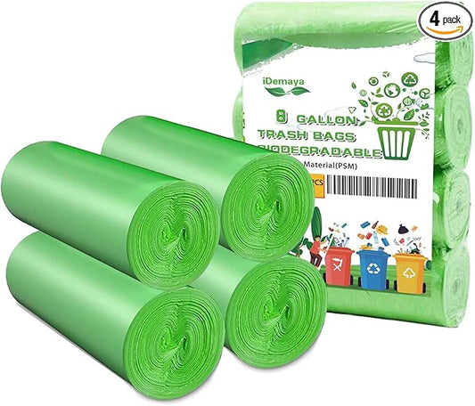 Medium Compostable Trash Bags, Biodegradable 8 Gallon Garbage Bags, Recycling Degradable Unscented Rubbish Bags for Kitchen Bathroom Office Car Pet Wastebasket (Green)