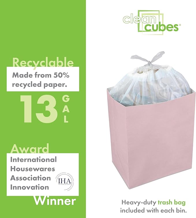 13 Gallon Disposable Pop-Up Trash Cans (6-Pack) with Fitted Bags – Foldable Garbage & Recycling Bins for Parties, Events & Kitchen (Pink, 17" H x 13.5" W x 10" D)