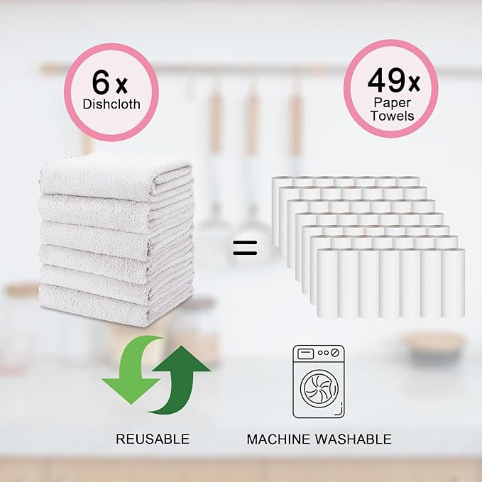 kimteny Kitchen Cloth Dish Towels, 13x28 Inches Premium Dishcloths, Super Absorbent Coral Velvet Microfiber Cleaning Cloths, Fast Drying Rags for Washing Dishes (13x28-6 Pack, White)