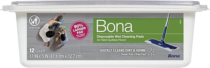 Bona Multi-Surface Floor Disposable Wet Cleaning Pads - 72-Pack - Residue-Free Floor Cleaning Solution for Stone, Tile, Laminate, and Vinyl Floors