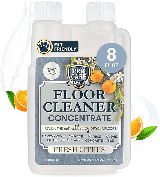ProCare Citrus Floor Cleaner Concentrate (Made in USA) | Vinyl, Wood, Tile, Stone & Laminate Floor Cleaner For Mopping, Household Supplies, Cleaning Solution Concentrate For Kitchen & Bathroom - 8oz