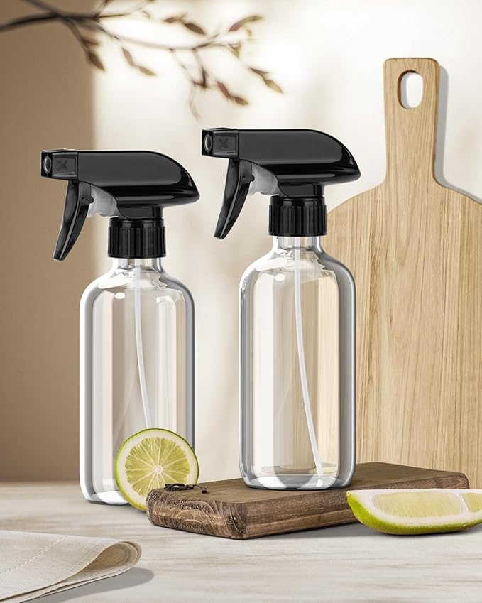 Glass Spray Bottle, Glass Spray Bottle Set & Accessories Refillable for Plants Window Cleaners Aromatherapy Facial Hydration Watering Flowers Hair Care (2 Pack/8 oz) (Transparent)