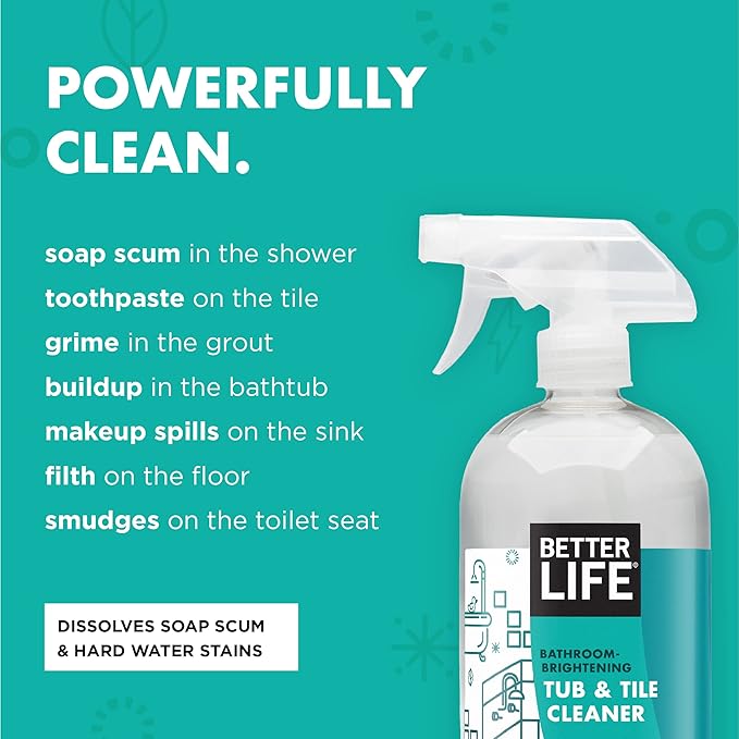 BETTER LIFE Bathroom Cleaner - Tea Tree Bathtub & Shower Cleaner Spray for Glass and Tile - Foaming Mold and Mildew Remover for Tub Works on Hard Water Stains - 32oz (Pack of 2)