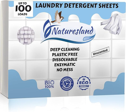 Premium Laundry Detergent Sheets Unscented - 100 Load Eco-Friendly Laundry Strips - Hypoallergenic, Zero-Waste, Plastic-Free - Ideal for Apartments, Dorms, Travel 50ct.