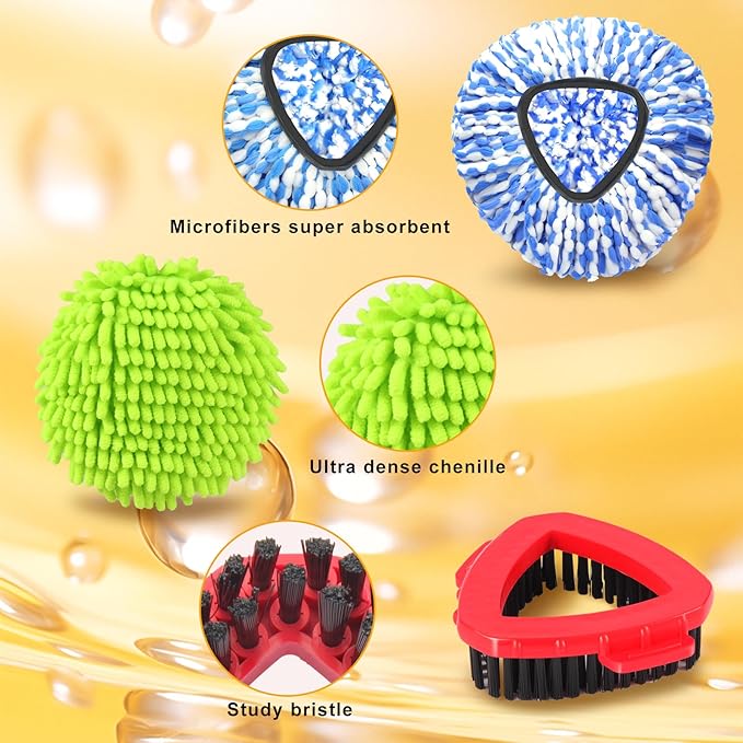 Mop Heads Replacements for OCedar RinseClean 2 Tank Spin Mop System, Mop Replace Head with 2 Microfiber Mop Head Refills, 2 Chenille Mop Pads,1 Scrub Brush, and 1 Mop Base Set Combo
