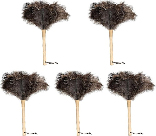 Ostrich Feather Duster 16 inch Fluffy Natural Genuine Ostrich Feathers with Wooden Handle and Eco-Friendly Reusable Handheld Ostrich Feather Duster for Cleaning Supplies(5PCS)