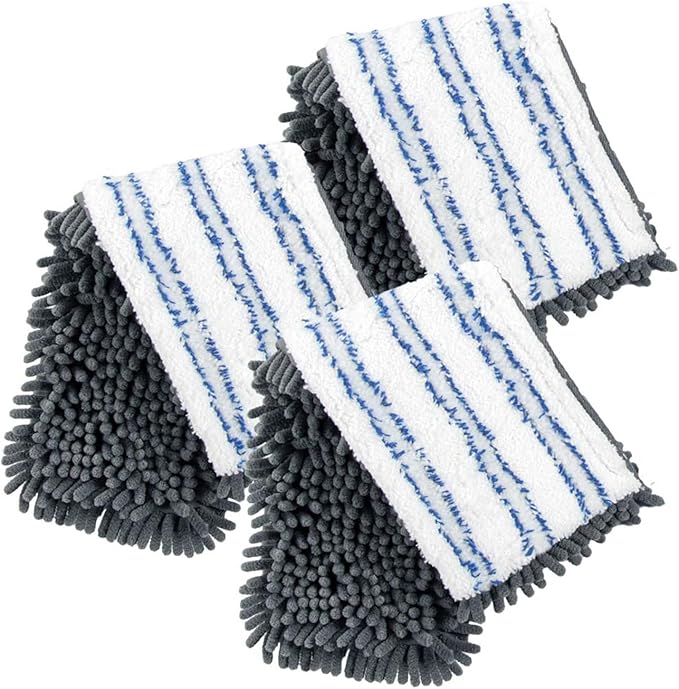 Masthome 3 Pack Microfiber Flip Mop Refills, Dua-Action Microfiber Mop Replacement Pads, Compatible with ASIN B076HPLH1T, Dry & Wet Use, Machine Washable, Double Sided Mop Pads for Floor Cleaning