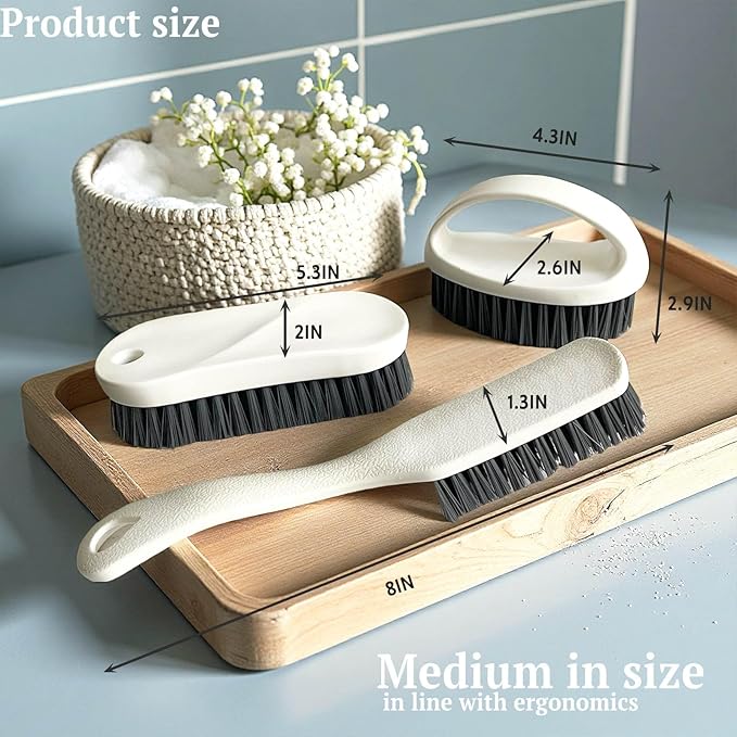 Scrub Brush for Cleaning - 3pcs Bathroom Scrubber Cleaning Brushes for Household Use Heavy Duty Small Nylon Brush,Shoe Cleaning Brush,Laundry Brush,Kitchen,Bathtub,Floor Brushes