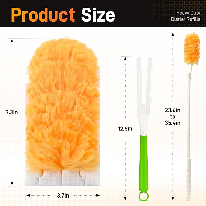 30 Pack Heavy Duty Duster Refills for Swiffer Dusters, Multi Surface 360 Dusters,Yellow,1 Handle,1 Upgrade Telescopic Hands
