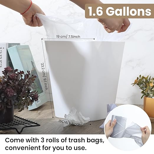 Eccliy 6 Pack Plastic Trash Can with 3 Rolls of Trash Bags Small Wastebasket Garbage Bin Container for Bathroom, Bedroom, Home Office, Living Room, Kitchen (Gray,White)