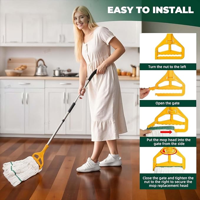 20oz mop Head Replacement, 3 Pack Heavy Duty Industrial Cotton Looped End String Cleaning Mop Head Refills,Used for Home,Garage,Office and Kitchen,White Replacement