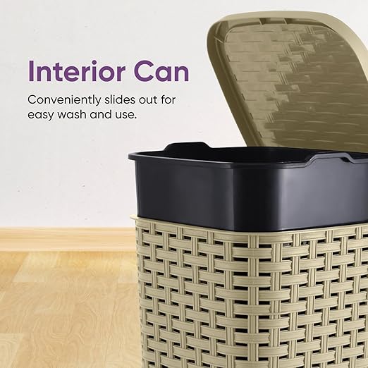 Superior Performance Inc 3.1 Gal. Rattan Style Compact Trash Can (Beige and Brown)