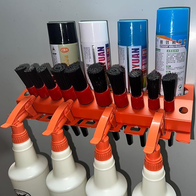Bottle Storage Rack, Detailing Brush Organizer, Spray Bottle Storage Rack, 3/8" Air Tool Holder, for Garage and Workspace (1pc-Orange)