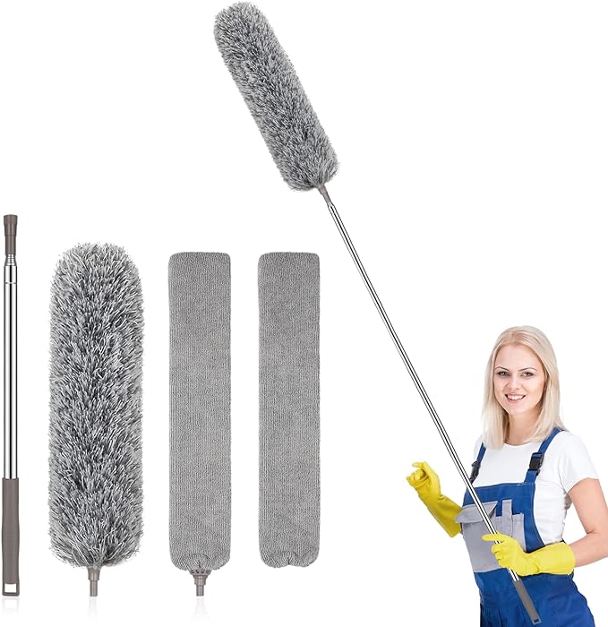 SetSail Dusters for Cleaning, 100-inch Extra-Long Floor Duster with Extension Pole Bendable Microfiber Head Washable Ceiling Fan Cleaner Duster for High Ceilings, Furniture