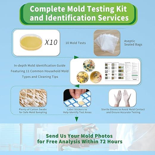 Mold Test Kit for Home with Free Lab Analysis - 10 Simple Detection Tests DIY at Home Mold Air Tester - Test HVAC System,Surface Mold for Home Indoor & Outdoor Air Quality Mold Testing Kits Detector
