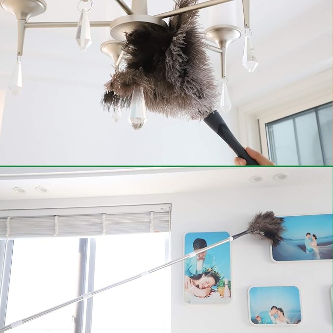 Gray Ostrich Feather Duster with 71Inch Pole,Extendable Microfiber Duster for Home Cleaning