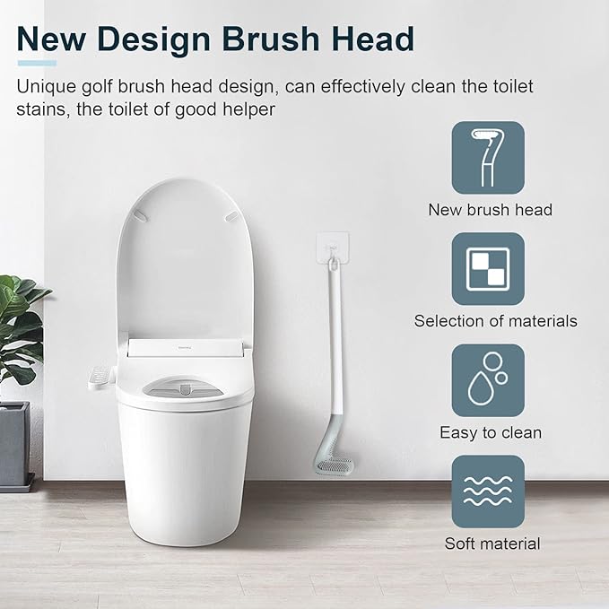 Golf Toilets Brushes, Toilet Cleaning Brush, Flexible Bendable Silicone Long Handled Toilet Brushes, 360°Deep Toilets Bowl Cleaning Brush,Quick Drying Scrubber for Bathroom with Hook (White)