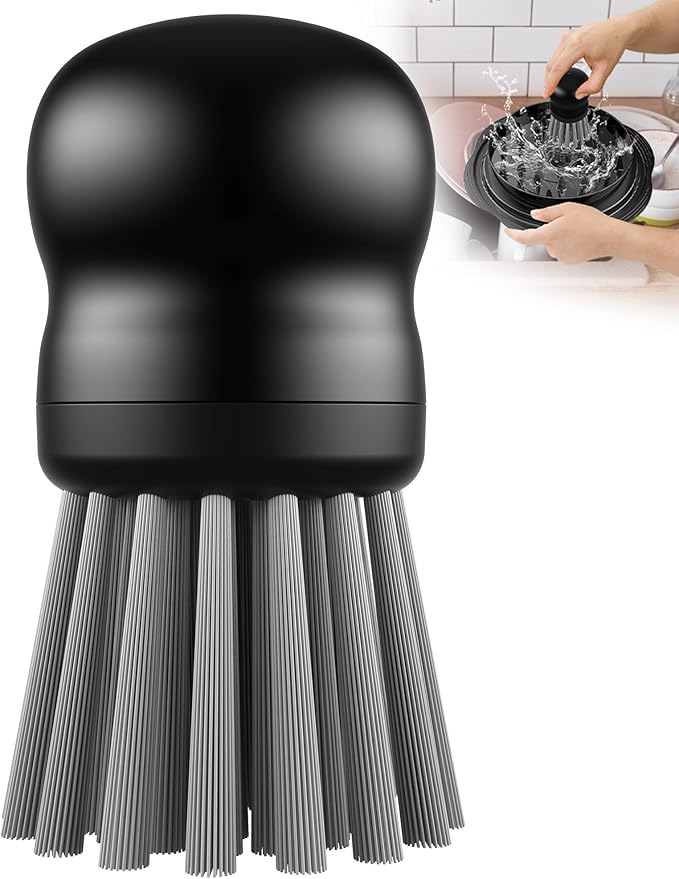 Mini Dish Brush for Cleaning Chicken Shredder, Palm Brush Dish Scrubber with Ergonomic Grip, Kitchen Brush for Washing Dishes, Pans, Pots, Sink, 1 Pack (Black)