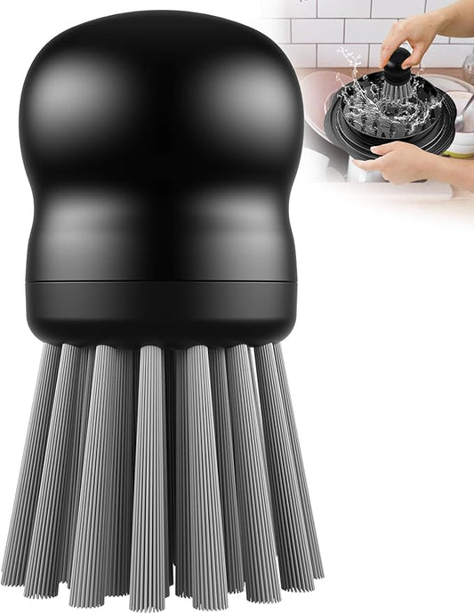 Mini Dish Brush for Cleaning Chicken Shredder, Palm Brush Dish Scrubber with Ergonomic Grip, Kitchen Brush for Washing Dishes, Pans, Pots, Sink, 1 Pack (Black)
