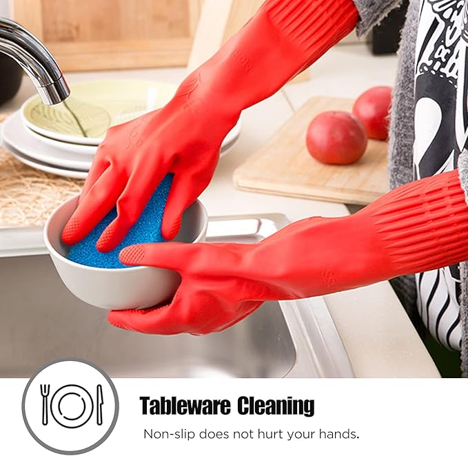 Rubber cleaning gloves 1 or 3 Pairs for kitchen,Cotton Lining,Dishwashing gloves long with lined,Reuseable.