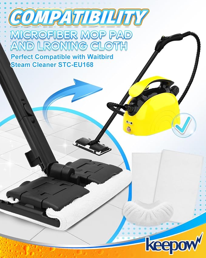 KEEPOW Reusable Microfiber Mop Pads Compatible with Waitbird STC-EU168, Microfiber Cleaning Replacement Pads 6 Pack & 4 Pack Ironing Cloths, for Multi-Surface Floor Cleaning, (Mop is Not Included)