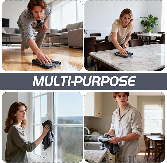 4 Pack Extra Large Microfiber Cleaning Cloths 20"x30", Lint-Free Reusable Towels for Home, Glass, Windows, Office, Kitchen, Bathroom – Gray