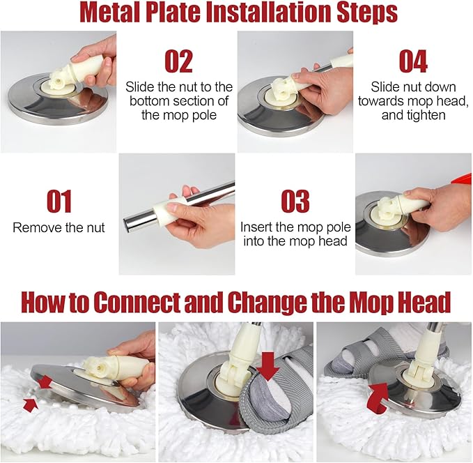 Spin Mop and Bucket with Wringer Set on Wheels, 360° Spinning Mop Bucket System with 3 Microfiber Mop Replacement Heads and 61" Stainless Steel Adjustable Handle for Floor Cleaning (25QT)