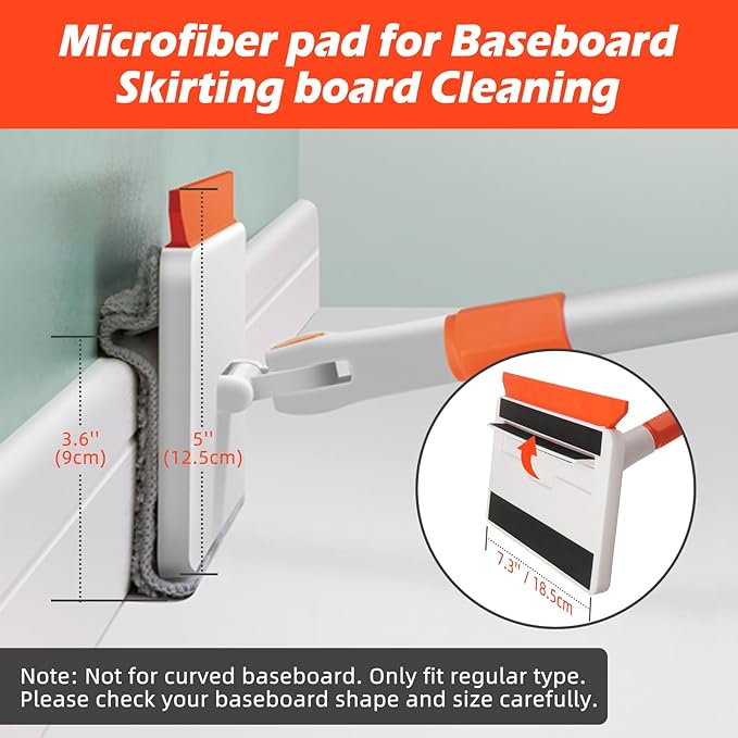 Qaestfy Wall & Baseboard Cleaner Mop Tool with 49'' Long Handle for Cleaning Window Floor Skirting Board Ceiling Bathtub Tub Tile Scrubber Brush Duster with 4 Reusable Pads