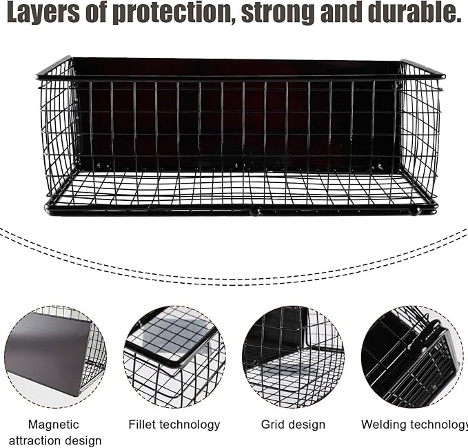 Magnetic Spray Bottle Holder,Spray Can Holder Wall Mount,Truck Tool Box Accessories,Metal Mesh Basket Organizer and Storage for Garage Home Workspace,Black