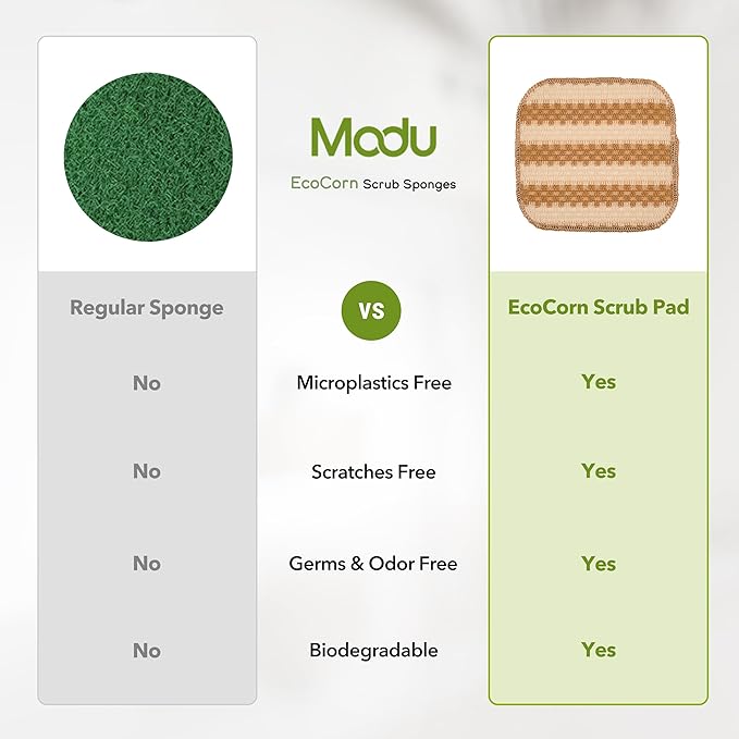 Modu 10 Pcs EcoCorn Dish Scrubber, Dishwashing Mesh Net, Kitchen Scrub Sponges-Biodegradable Corn Fiber, Non-Scratch, Ordor-Free, Microplastic-Free, All Purpose Kitchen & Household Cleaning (10 count)