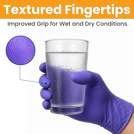 SafeWay Nitrile Gloves, 200 Ct, Large, Powder-Free, Latex-Free, All-Purpose, Professional Disposable Gloves with Textured Fingertips for Medical Use, Food Prep, Cleaning, Tattoo & More