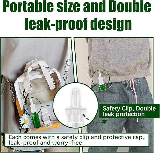 Cupohus Nasal Spray Bottle, 3 Pcs 30ML/1oz Green Glass Refillable Fine Mist Sprayers Atomizers, Travel Sized, Empty Nasal Sprayer with Funnels and Labels