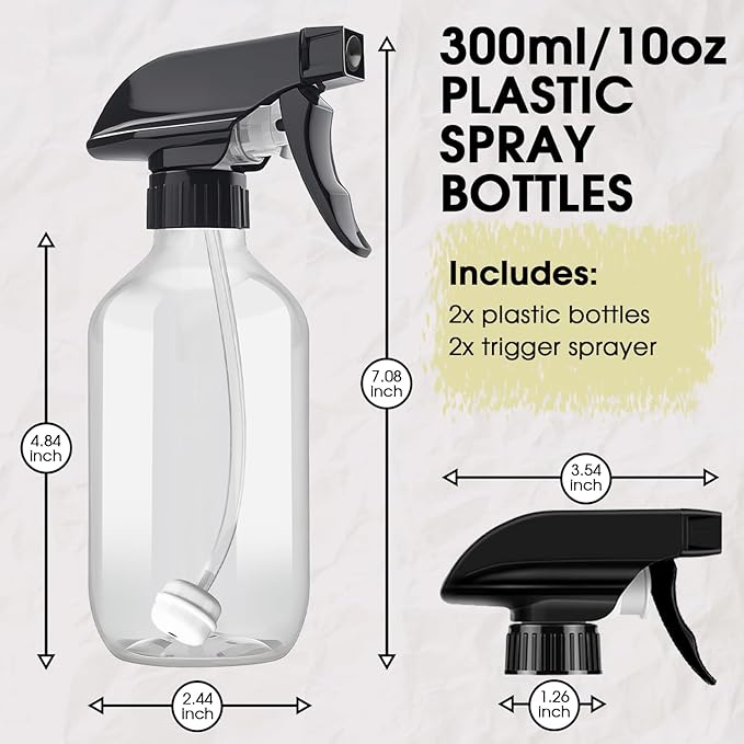 2 Packs Plastic Spray Bottles 360° Water Spray Bottle for Cleaning - 10 oz/300 ml Upside Down Spray Bottle Refillable Small Squirt Bottle with Adjustable Nozzle for Hair, Cooking, Plant, Pet (Green)